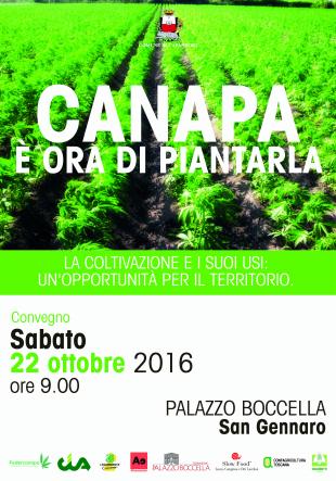 Sabato 22 ottobre il convegno ‘Canapa è ora di piantarla. La coltivazione e i suoi usi.