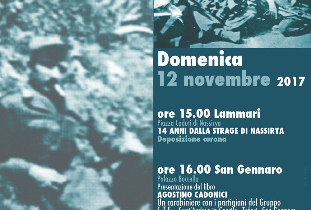 Domenica 12 novembre a Palazzo Boccella si presenta il libro Agostino Cadonici un carabiniere con i partigiani del gruppo S.T.S